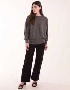 Batwing Deep Hem Top -Repertoire Fashion Store AW22061 GREY 0209