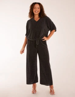 Sparkly Elasticated Waist Wide Leg Trousers -Repertoire Fashion Store AW22314 BLACKSILVER 19558 1