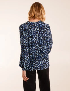 Wrap Front Leopard Print Deep Hem Band Top(Blue Leopard Print Wrap Front Leopard Print Deep Hem Band Top) -Repertoire Fashion Store AW23004 BLUE 0680