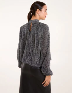 High Neck Puffball Hem Blouse(High Neck Puffball Hem Blouse) -Repertoire Fashion Store AW24057 0557