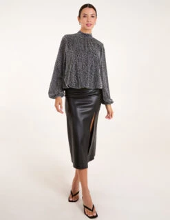 High Neck Puffball Hem Blouse(High Neck Puffball Hem Blouse) -Repertoire Fashion Store AW24057 0576