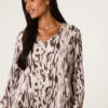 Animal Print Puffball V Neck Top(Animal Puffball V Neck Top) -Repertoire Fashion Store AW258407 ANIMAL 14269