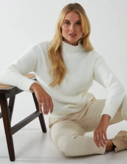 Oversized Roll Neck Jumper(Ivory Oversized Roll Neck Jumper) -Repertoire Fashion Store BV1724 IVORY 60