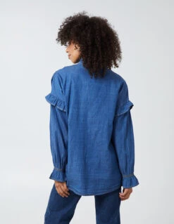 Gathered Front Fill Shoulder Denim Shirt(Gathered Front Fill Shoulder Denim Shirt) -Repertoire Fashion Store BV1780018 55737