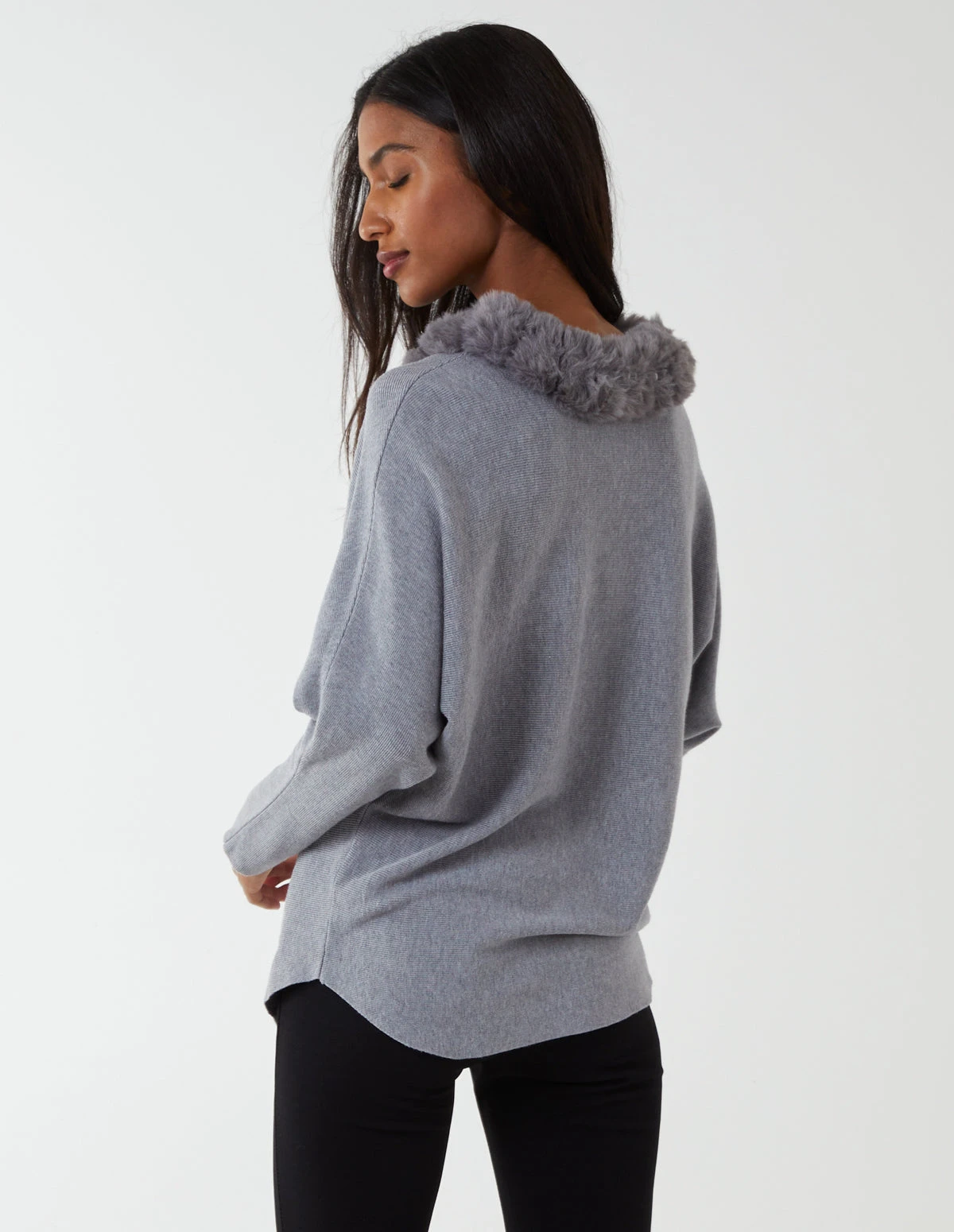 Fur Collar Batwing Jumper(Grey Fur Collar Batwing Jumper 1) 5 Fur Collar Batwing Jumper(Grey Fur Collar Batwing Jumper 1) - Image 5