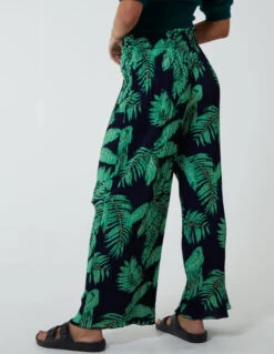 Tropical Print Elasticated Waist Culottes(Navy Tropical Print Elastic Waist Culottes) -Repertoire Fashion Store BV2217 NAVY 0130