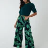Tropical Print Elasticated Waist Culottes(Navy Tropical Print Elastic Waist Culottes)