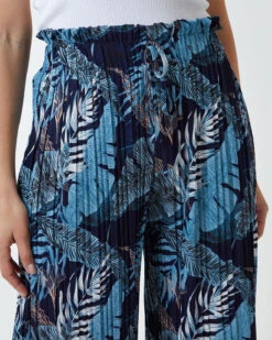 Tropical Print Pleated Wide Legs Trouser -Repertoire Fashion Store BV2219 BLUE 1