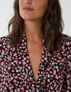 Draped Dip Hem Long Top(Red Pattern Draped Dip Hem Top) -Repertoire Fashion Store BV222400 RED 58