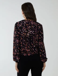 Wrap Front Deep Hem Band Top(Black Pattern Wrap Front Deep Hem Band Top) -Repertoire Fashion Store BV222404 BLACKPATTERN 231