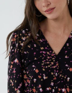 Wrap Front Deep Hem Band Top(Black Pattern Wrap Front Deep Hem Band Top) -Repertoire Fashion Store BV222404 BLACKPATTERN 233