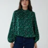 High Neck Leopard Print Satin Blouson Top(Green High Neck Leopard Print Satin Blouson Top) 8 High Neck Leopard Print Satin Blouson Top(Green High Neck Leopard Print Satin Blouson Top) -Repertoire Fashion Store BV222407 GREEN 212