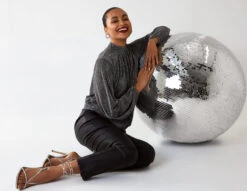 Puffball High Neck Top(Silver Puffball High Neck Top) -Repertoire Fashion Store BV222413 SILVER 1