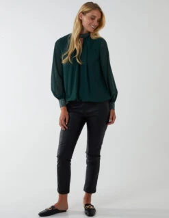Diamante Collar & Cuff Puffball Top(Green Diamante Collar Cuff Puffball Top) 11 Diamante Collar & Cuff Puffball Top(Green Diamante Collar Cuff Puffball Top) -Repertoire Fashion Store BV222414023 88122