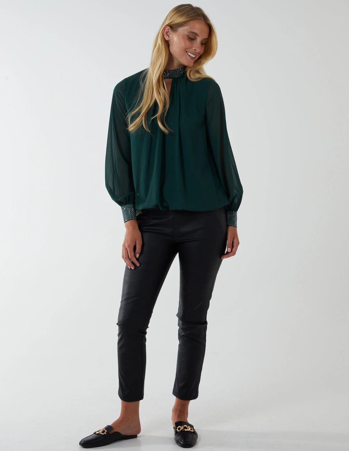 Diamante Collar & Cuff Puffball Top(Green Diamante Collar Cuff Puffball Top) 5 Diamante Collar & Cuff Puffball Top(Green Diamante Collar Cuff Puffball Top) - Image 5