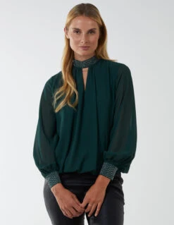 Diamante Collar & Cuff Puffball Top(Green Diamante Collar Cuff Puffball Top) 9 Diamante Collar & Cuff Puffball Top(Green Diamante Collar Cuff Puffball Top) -Repertoire Fashion Store BV222414023 88123