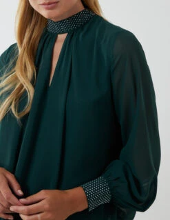 Diamante Collar & Cuff Puffball Top(Green Diamante Collar Cuff Puffball Top) 12 Diamante Collar & Cuff Puffball Top(Green Diamante Collar Cuff Puffball Top) -Repertoire Fashion Store BV222414023 88124