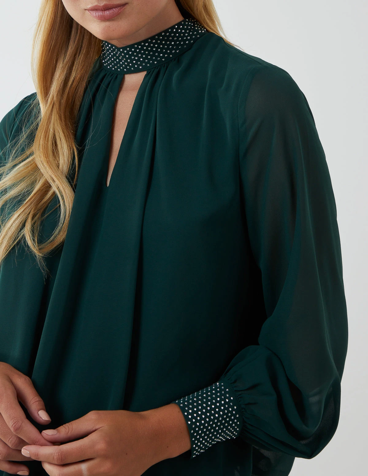 Diamante Collar & Cuff Puffball Top(Green Diamante Collar Cuff Puffball Top) 6 Diamante Collar & Cuff Puffball Top(Green Diamante Collar Cuff Puffball Top) - Image 6