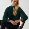 Diamante Collar & Cuff Puffball Top(Green Diamante Collar Cuff Puffball Top) -Repertoire Fashion Store BV222414023 88125
