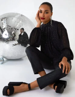 Ombre Diamante Puffball Top(Black Ombre Diamante Puffball Top) 9 Ombre Diamante Puffball Top(Black Ombre Diamante Puffball Top) -Repertoire Fashion Store BV222415003