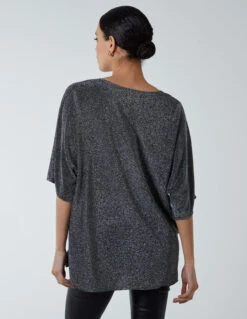 Oversized V Neck Knot Front Top(Silver Oversized V Neck Knot Front Top) -Repertoire Fashion Store BV222436 SILVER 23098