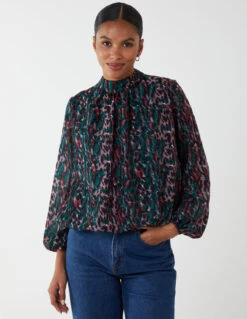 Animal Print Blouson Top -Repertoire Fashion Store BV222886 Black 1