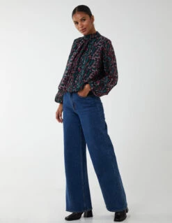 Animal Print Blouson Top -Repertoire Fashion Store BV222886 Black 4