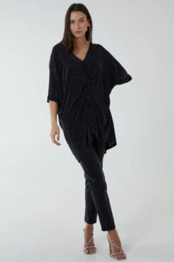 Twist Front Metalic Top(Black Silver Twist Front Metalic Top)