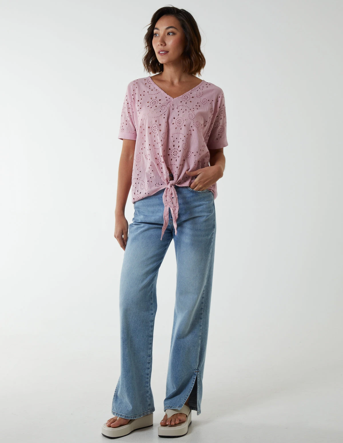 Broderie Batwing Knot Front Top 2 Broderie Batwing Knot Front Top - Image 2