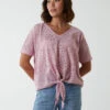Broderie Batwing Knot Front Top