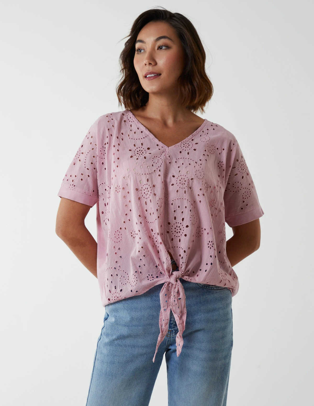 Broderie Batwing Knot Front Top 1 Broderie Batwing Knot Front Top
