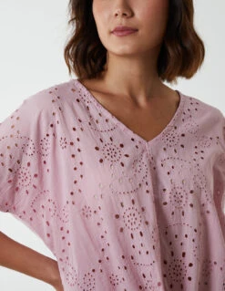Broderie Batwing Knot Front Top 6 Broderie Batwing Knot Front Top -Repertoire Fashion Store BV233427 PINK 4244