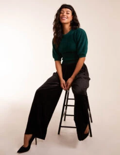 Wide Leg Textured Velour Trouser