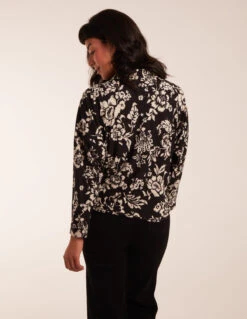 Floral Tie Front Oversized Shirt(Black Floral Tie Front Oversized Shirt) -Repertoire Fashion Store BV234400003 111948