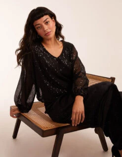 Sequin Batwing Blouse(Black Sequin Batwing Blouse) 8 Sequin Batwing Blouse(Black Sequin Batwing Blouse) -Repertoire Fashion Store BV234402 BLACK 0518