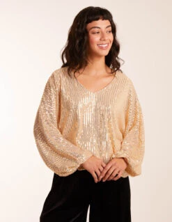 Sequin Batwing Blouse(Sequin Batwing Blouse) 10 Sequin Batwing Blouse(Sequin Batwing Blouse) -Repertoire Fashion Store BV234402 GOLD 0656