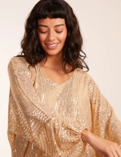 Sequin Batwing Blouse(Sequin Batwing Blouse) 9 Sequin Batwing Blouse(Sequin Batwing Blouse) -Repertoire Fashion Store BV234402 GOLD 0681