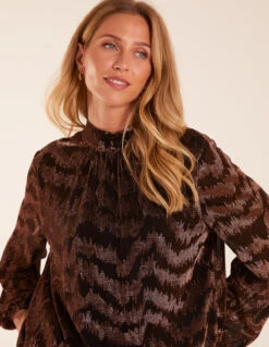 High Neck Puff Ball Top(High Neck Puff Ball Top) -Repertoire Fashion Store BV234404 BRONZE 46095