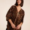 Zip Front Leopard Diamante Tunic Top