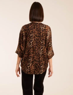 Zip Front Leopard Diamante Tunic Top -Repertoire Fashion Store BV234407058 112067