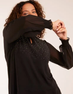 Rhinestone High Neck Top(Black Rhinestone High Neck Top) -Repertoire Fashion Store BV234410 BLACK 20229