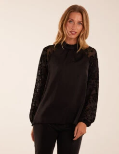 High Neck Flocked Sleeve Top(High Neck Flocked Sleeve Top)