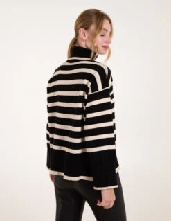 Wide Stripe Roll Neck Jumper(Black Wide Stripe Roll Neck Jumper) -Repertoire Fashion Store BV234506 BLACK 71988