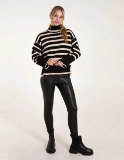 Wide Stripe Roll Neck Jumper(Black Wide Stripe Roll Neck Jumper) -Repertoire Fashion Store BV234506 BLACK 71996