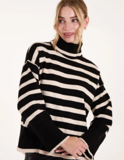 Wide Stripe Roll Neck Jumper(Black Wide Stripe Roll Neck Jumper)