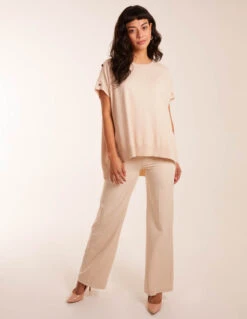 Oversized Button Shoulder Top(Beige Oversized Button Shoulder Top) -Repertoire Fashion Store BV234513 STONE 0200