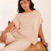 Oversized Button Shoulder Top(Beige Oversized Button Shoulder Top)