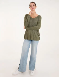 V-Neck Ribbed Jumper(V Neck Ribbed Jumper 1) -Repertoire Fashion Store BV245014 GREEN 0041