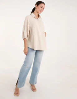 Front Button Shirt(Beige Stone Front Button Shirt) -Repertoire Fashion Store BV245014 STONE 10436