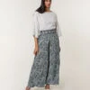 Embellished Waist Wide Leg Trousers(Navy Embellished Waist Wide Leg Trousers)